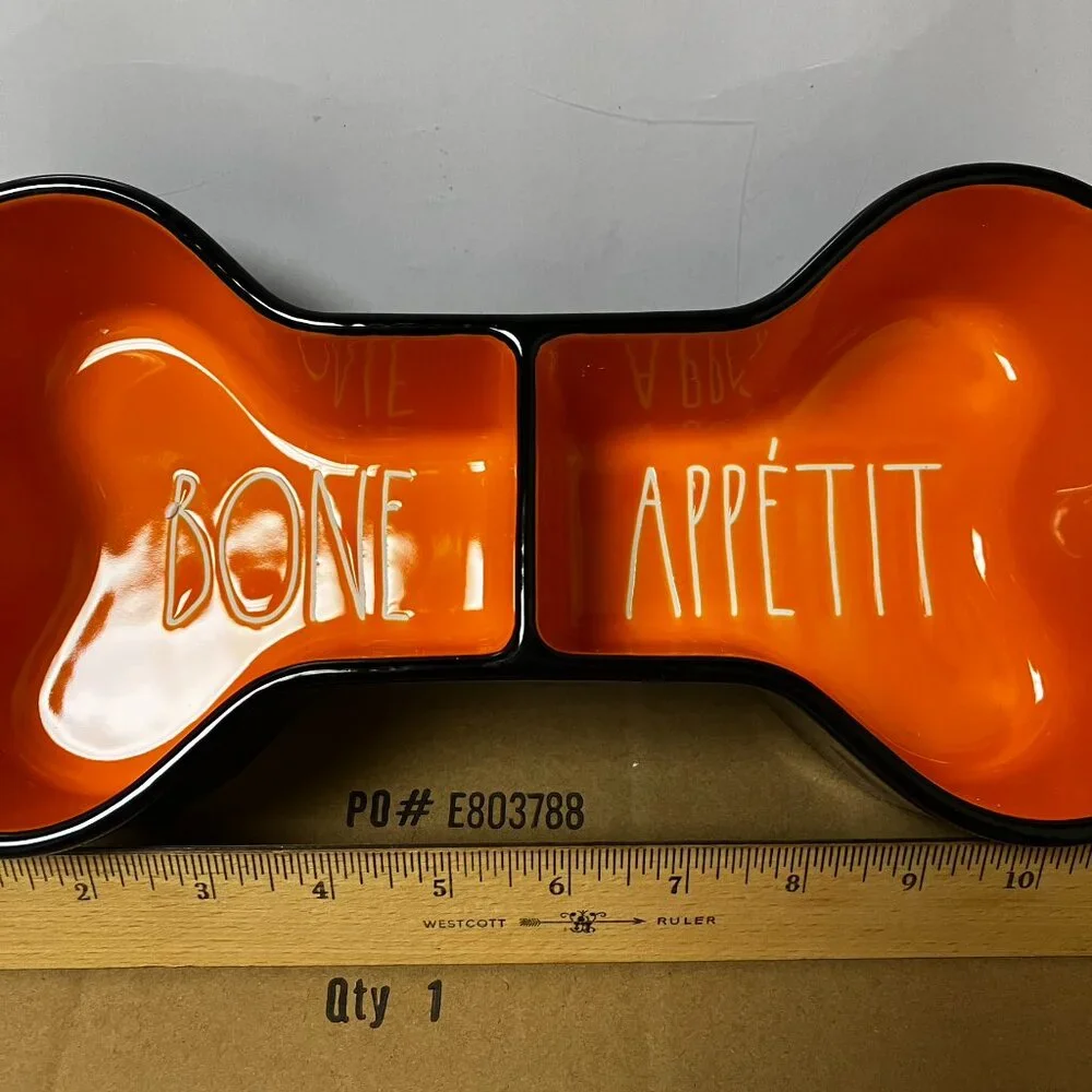 NEW Rae Dunn Orange Dog Bone Bowl Bone Appetit Brand New in original box